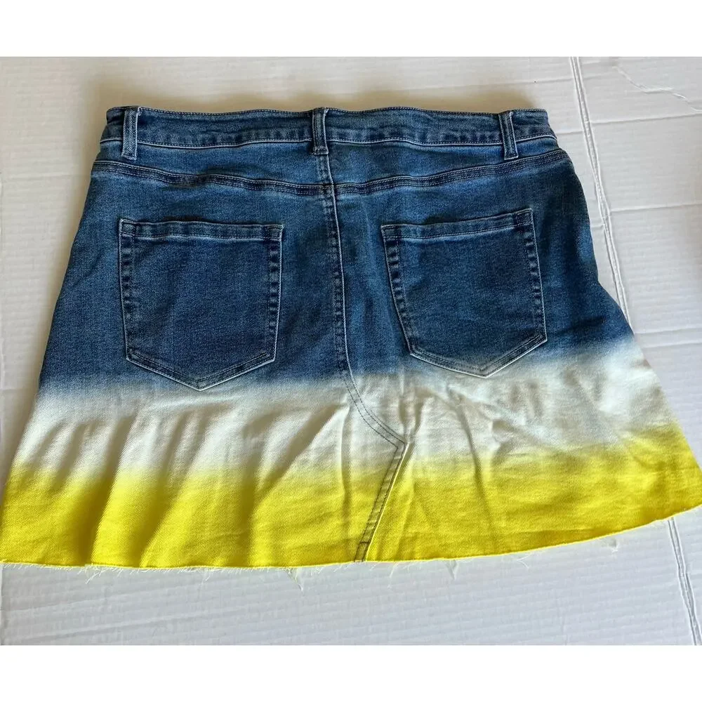 WILD FABLE Ombré Blue White  To Yellow Fade Stretch Denim‎ Jean Mini Skirt Sz 16